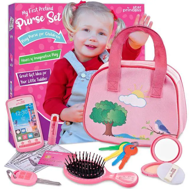 Alt view image 5 of 7 - Toddler Play Purse for Kids with Accessories, Toys for Girls with Pretend Makeup, Keys, Smartphone, Dress Up Toy Purse for Toddlers and Kids - Birthday Gift for Little Toddler Girls Ages 3 4 5 6, Pink