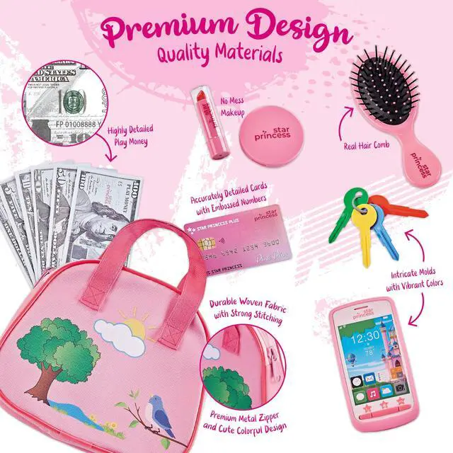 Alt view image 7 of 7 - Toddler Play Purse for Kids with Accessories, Toys for Girls with Pretend Makeup, Keys, Smartphone, Dress Up Toy Purse for Toddlers and Kids - Birthday Gift for Little Toddler Girls Ages 3 4 5 6, Pink