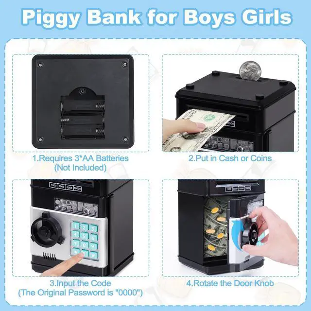 Alt view image 3 of 5 - Kids Toys for Boys Girls Age 3-5,Electronic Piggy Banks for Kids Money Savings Box Toys Mini ATM Coin Bank for Children Best Birthday Xmas Gifts Cash Coin Can for Kid 8-12 Year Old Black