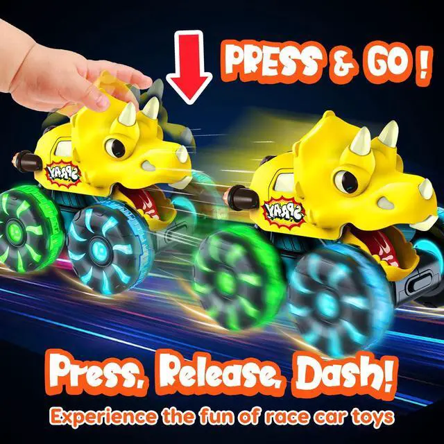 Alt view image 3 of 7 - Monster Truck Toys Dinosaur Cars for Toddlers, Press and Go Cars Truck Toys for Baby Boys Girls Gifts, Light Up Boy Toys Dinosaur Cars for 2 Year Old Boy Birthday