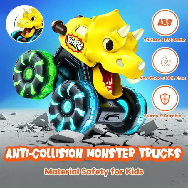 Alt view image 5 of 7 - Monster Truck Toys Dinosaur Cars for Toddlers, Press and Go Cars Truck Toys for Baby Boys Girls Gifts, Light Up Boy Toys Dinosaur Cars for 2 Year Old Boy Birthday