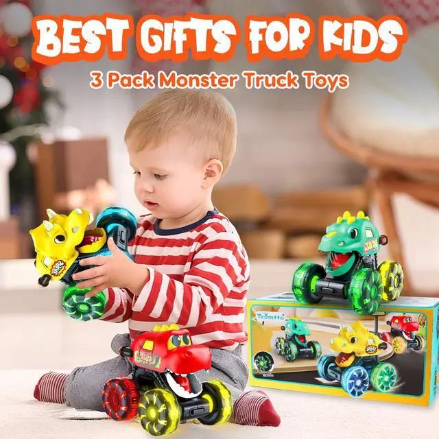 Alt view image 7 of 7 - Monster Truck Toys Dinosaur Cars for Toddlers, Press and Go Cars Truck Toys for Baby Boys Girls Gifts, Light Up Boy Toys Dinosaur Cars for 2 Year Old Boy Birthday
