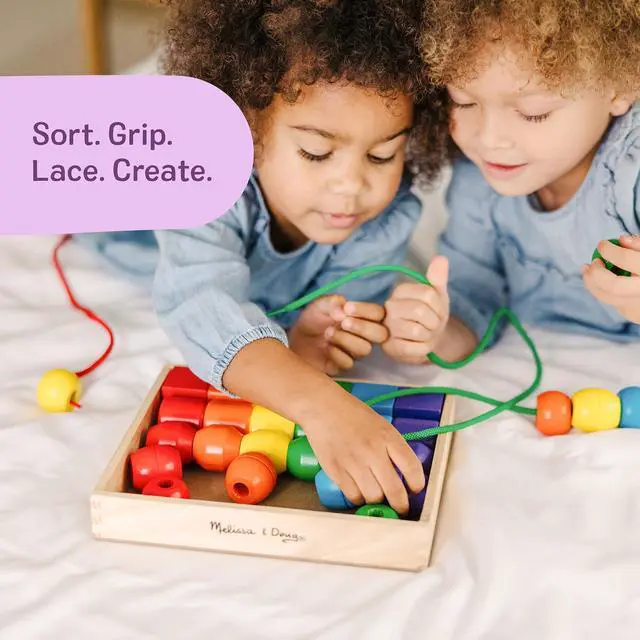 Alt view image 3 of 7 - Primary Lacing Beads - Educational Toy with 30 Wooden Beads and 2 Laces for Toddlers, Fine Motor Skills Lacing Toys for Toddlers and Kids Ages 3+