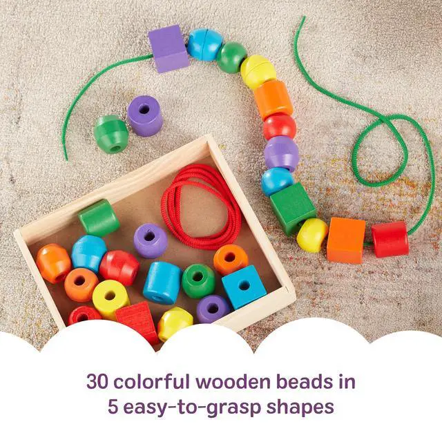 Alt view image 4 of 7 - Primary Lacing Beads - Educational Toy with 30 Wooden Beads and 2 Laces for Toddlers, Fine Motor Skills Lacing Toys for Toddlers and Kids Ages 3+