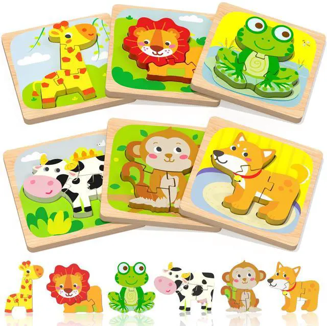 Main image of Wooden Toddler Puzzles, 6pcs Animal Montessori Toys for 1-3 Year Old Boys & Girls, Learning Educational Preschool Toys, Great Gifts for 1 2 3 Year Olds