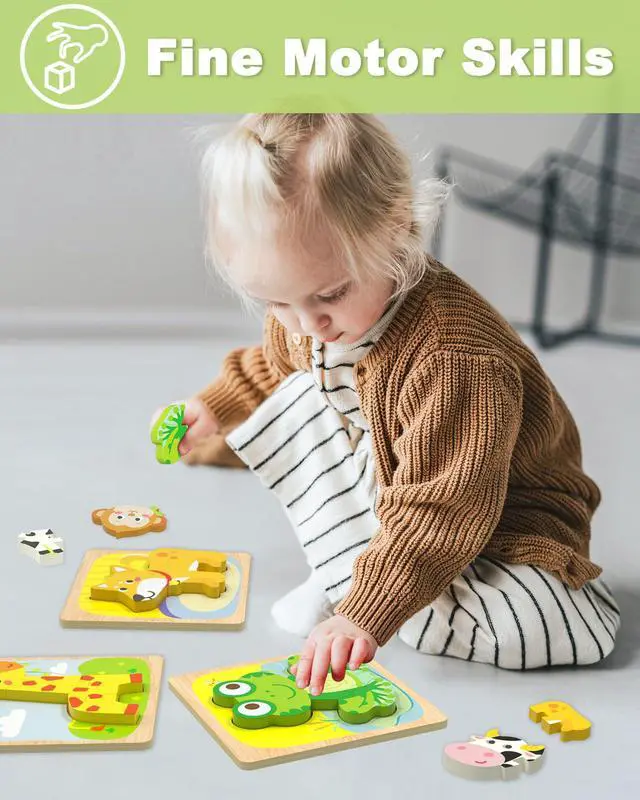Alt view image 4 of 6 - Wooden Toddler Puzzles, 6pcs Animal Montessori Toys for 1-3 Year Old Boys & Girls, Learning Educational Preschool Toys, Great Gifts for 1 2 3 Year Olds