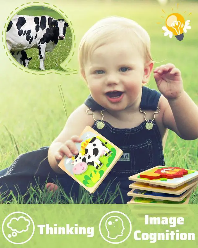 Alt view image 3 of 6 - Wooden Toddler Puzzles, 6pcs Animal Montessori Toys for 1-3 Year Old Boys & Girls, Learning Educational Preschool Toys, Great Gifts for 1 2 3 Year Olds