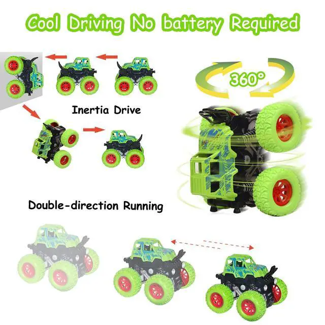 Alt view image 5 of 7 - Monster Truck Toys - Friction Powered Toy Cars Push and Go Trucks Toy for Toddlers Kids Age 2-4 3-5 4-7 Best Christmas Birthday Party Children's Day Gift for Boys Girls 2 3 4 5 6 7 Year Old 4-Pack