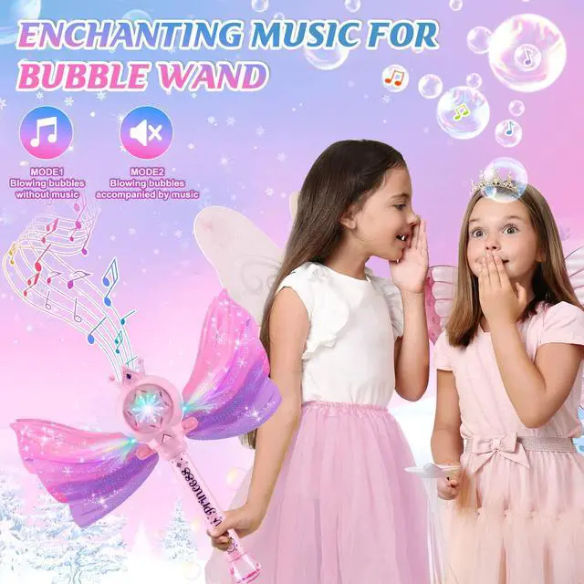 Alt view image 4 of 7 - Bubble Wands for Kids Girls - LED Light & Music Bubble Machine: 3 AA Batteries & 2 Bubble Solutions, Outdoor Party Birthday Toys for Toddlers, Gift for 3 4 5 6 7 8 Year Old Girls