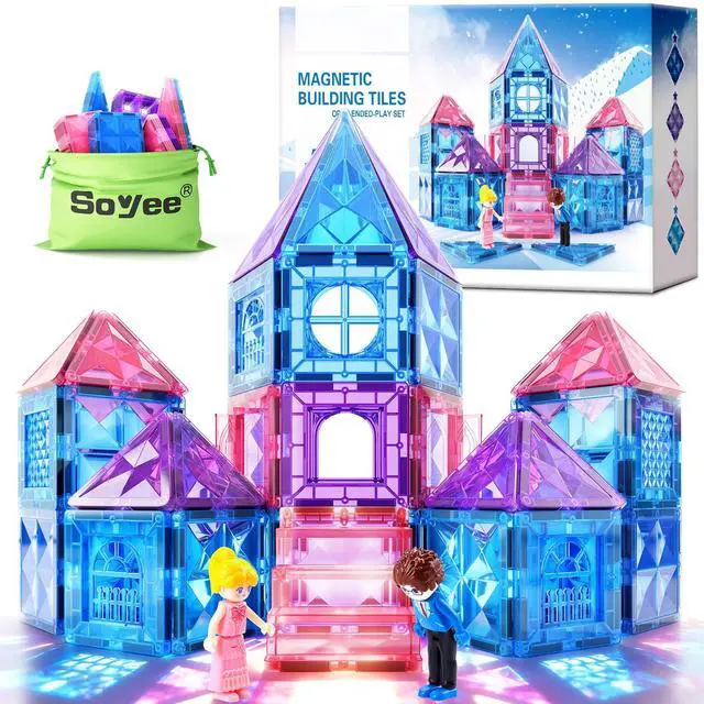 Main image of Diamond Magnetic Building Blocks for Kids - Princess Castle Magnetic Tiles Toys for 3-8 Year Old Girls & Boys - 3 4 5 6 Year Old Girl Birthday Xmas Gifts - STEM Educational Toys for Creative Play