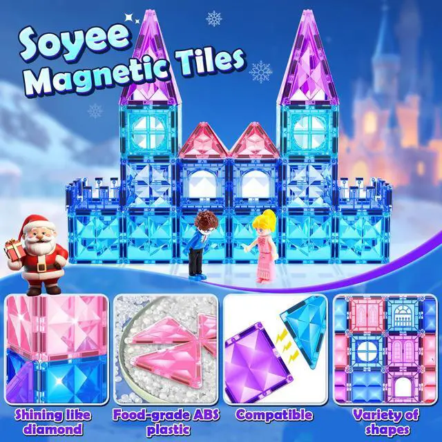 Alt view image 3 of 7 - Diamond Magnetic Building Blocks for Kids - Princess Castle Magnetic Tiles Toys for 3-8 Year Old Girls & Boys - 3 4 5 6 Year Old Girl Birthday Xmas Gifts - STEM Educational Toys for Creative Play