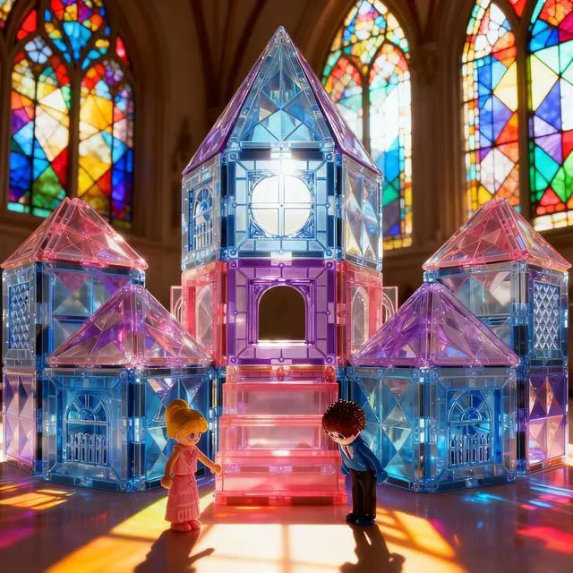 Alt view image 2 of 7 - Diamond Magnetic Building Blocks for Kids - Princess Castle Magnetic Tiles Toys for 3-8 Year Old Girls & Boys - 3 4 5 6 Year Old Girl Birthday Xmas Gifts - STEM Educational Toys for Creative Play