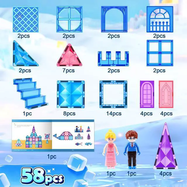 Alt view image 5 of 7 - Diamond Magnetic Building Blocks for Kids - Princess Castle Magnetic Tiles Toys for 3-8 Year Old Girls & Boys - 3 4 5 6 Year Old Girl Birthday Xmas Gifts - STEM Educational Toys for Creative Play