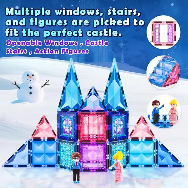 Alt view image 4 of 7 - Diamond Magnetic Building Blocks for Kids - Princess Castle Magnetic Tiles Toys for 3-8 Year Old Girls & Boys - 3 4 5 6 Year Old Girl Birthday Xmas Gifts - STEM Educational Toys for Creative Play