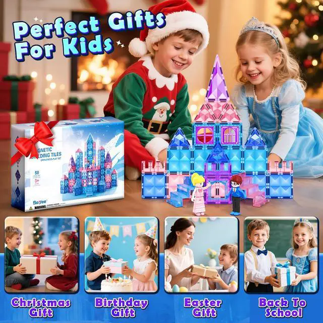 Alt view image 7 of 7 - Diamond Magnetic Building Blocks for Kids - Princess Castle Magnetic Tiles Toys for 3-8 Year Old Girls & Boys - 3 4 5 6 Year Old Girl Birthday Xmas Gifts - STEM Educational Toys for Creative Play