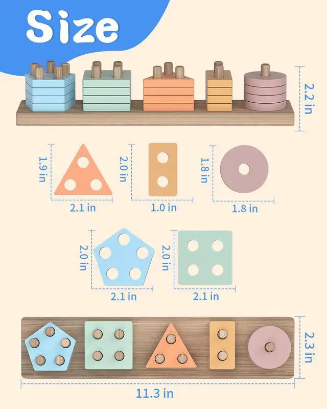 Alt view image 6 of 6 - Montessori Toys for 1 2 Year Old Girl and Boy Birthday Gifts, Shape Sorter Wooden Toys for Toddlers Age 1-3 2-4, Learning Educational Sensory Stacking Toy Toddler Puzzles