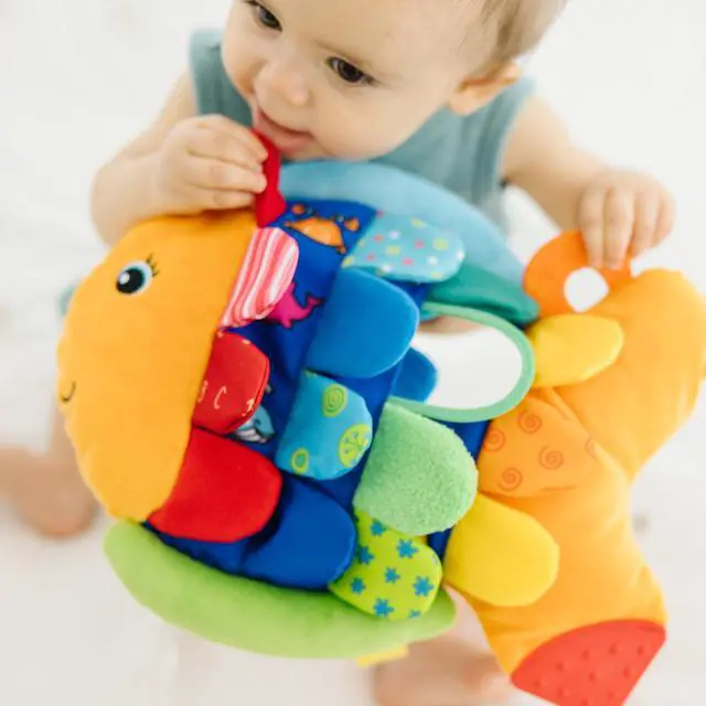 Alt view image 2 of 7 - Stuffed Animal, Soft Baby Book, Multi-Textured Squeaking & Crinkling Infant Sensory Toys for Babies with Baby Mirror, Tummy Time Toys for Infants Ages 09 Months