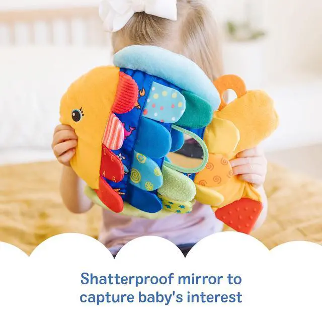 Alt view image 7 of 7 - Stuffed Animal, Soft Baby Book, Multi-Textured Squeaking & Crinkling Infant Sensory Toys for Babies with Baby Mirror, Tummy Time Toys for Infants Ages 09 Months