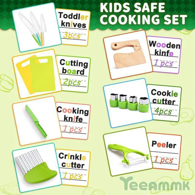 Alt view image 2 of 7 - 13 Pieces Montessori Kitchen Toys for Toddlers-Kids Cooking Sets Real-Toddler Toys Set for Real Cooking with Plastic Children Safe Knives Crinkle Cutter Kids Cutting Board