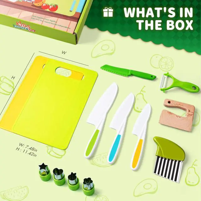 Alt view image 3 of 7 - 13 Pieces Montessori Kitchen Toys for Toddlers-Kids Cooking Sets Real-Toddler Toys Set for Real Cooking with Plastic Children Safe Knives Crinkle Cutter Kids Cutting Board