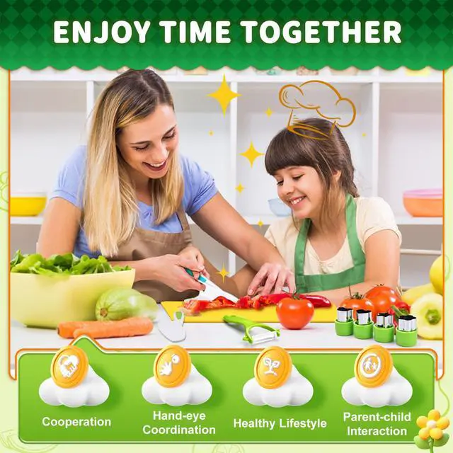 Alt view image 7 of 7 - 13 Pieces Montessori Kitchen Toys for Toddlers-Kids Cooking Sets Real-Toddler Toys Set for Real Cooking with Plastic Children Safe Knives Crinkle Cutter Kids Cutting Board