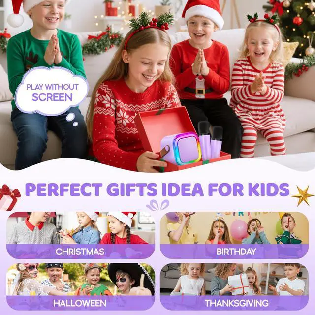 Alt view image 2 of 7 - Mini Karaoke Machine for Kids, 2026 TOP Toys Birthday Gifts Ideas for Girls Ages 4, 5, 6, 7, 8, 9, 10, 12+ Years Old, Portable MP3 Player with 2 Wireless Mics for Family Home Party