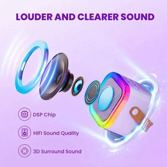 Alt view image 4 of 7 - Mini Karaoke Machine for Kids, 2026 TOP Toys Birthday Gifts Ideas for Girls Ages 4, 5, 6, 7, 8, 9, 10, 12+ Years Old, Portable MP3 Player with 2 Wireless Mics for Family Home Party