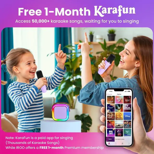 Alt view image 5 of 7 - Mini Karaoke Machine for Kids, 2026 TOP Toys Birthday Gifts Ideas for Girls Ages 4, 5, 6, 7, 8, 9, 10, 12+ Years Old, Portable MP3 Player with 2 Wireless Mics for Family Home Party