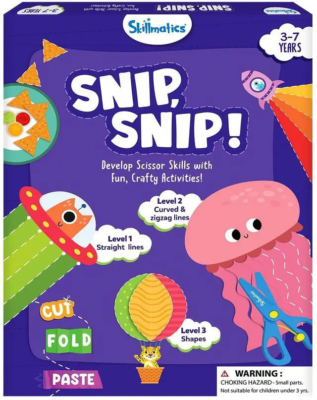 Main image of Scissor Skills Activity Book - Snip Snip, 25 Cutting Activities for Preschoolers, Felt Craft Kit, 2 Child-Safe Scissors, Fine Motor Skills, Screen-Free Fun, Gifts for Kids Ages 3-7