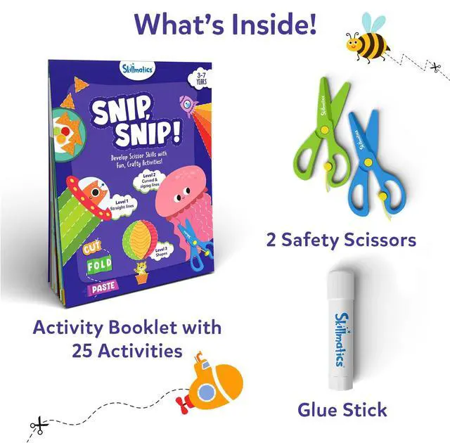 Alt view image 2 of 7 - Scissor Skills Activity Book - Snip Snip, 25 Cutting Activities for Preschoolers, Felt Craft Kit, 2 Child-Safe Scissors, Fine Motor Skills, Screen-Free Fun, Gifts for Kids Ages 3-7