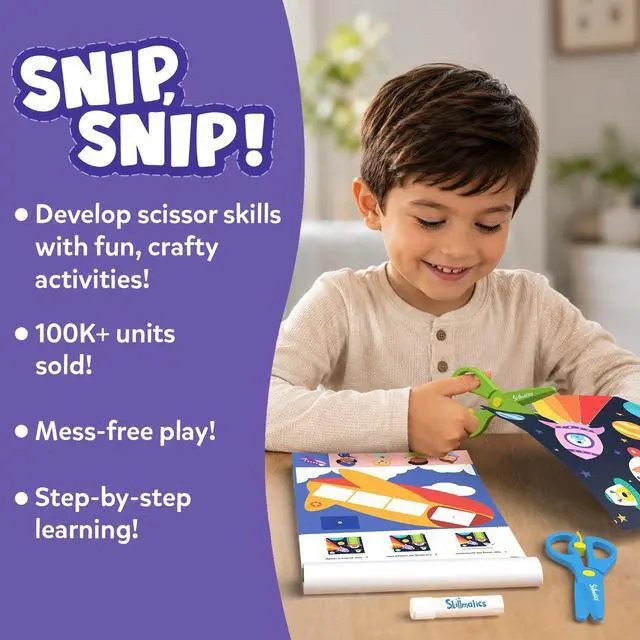 Alt view image 3 of 7 - Scissor Skills Activity Book - Snip Snip, 25 Cutting Activities for Preschoolers, Felt Craft Kit, 2 Child-Safe Scissors, Fine Motor Skills, Screen-Free Fun, Gifts for Kids Ages 3-7