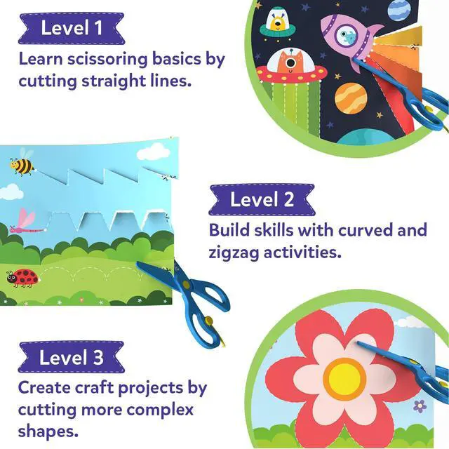 Alt view image 4 of 7 - Scissor Skills Activity Book - Snip Snip, 25 Cutting Activities for Preschoolers, Felt Craft Kit, 2 Child-Safe Scissors, Fine Motor Skills, Screen-Free Fun, Gifts for Kids Ages 3-7