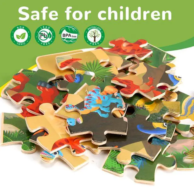 Alt view image 6 of 7 - Wooden Puzzles Dinosaur Toys for Kids Ages 3-5, Set of 4 Packs with 20-Piece Wood Jigsaw Puzzles, Preschool Educational Brain Teaser Boards for Boys and Girls 3 4 5 6 Years Old