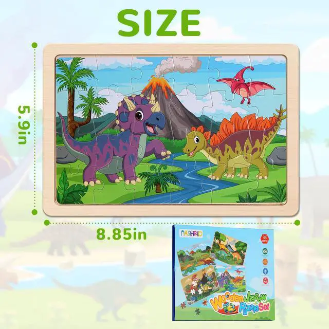 Alt view image 7 of 7 - Wooden Puzzles Dinosaur Toys for Kids Ages 3-5, Set of 4 Packs with 20-Piece Wood Jigsaw Puzzles, Preschool Educational Brain Teaser Boards for Boys and Girls 3 4 5 6 Years Old