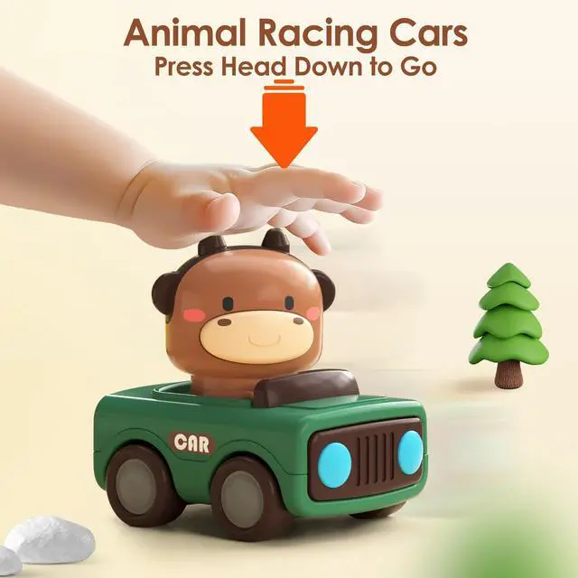 Alt view image 2 of 6 - Press to Go Car Toys for Toddlers 1-3, Baby Animal Racing Cars, Infant Play Vehicle Set, Baby Push Go Friction Car Toys for 6-9-12-18 Months, 1st Birthday Gifts for 1-2 Years Old Boys