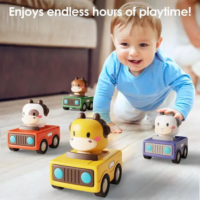 Alt view image 6 of 6 - Press to Go Car Toys for Toddlers 1-3, Baby Animal Racing Cars, Infant Play Vehicle Set, Baby Push Go Friction Car Toys for 6-9-12-18 Months, 1st Birthday Gifts for 1-2 Years Old Boys