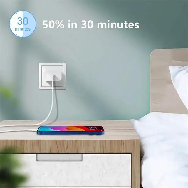 Alt view image 3 of 7 - Fast USB-C Charger Block 20W for iPhone 17/16/15 Charger, Apple Watch/iWatch Series Ultra/11/10/9/8/7/6/SE/SE2/SE 3, Type-C PD Fast Charging USBC Power Adapter Plug for AirPods 4, White,1 Port,1 Pack