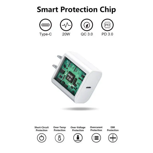 Alt view image 4 of 7 - Fast USB-C Charger Block 20W for iPhone 17/16/15 Charger, Apple Watch/iWatch Series Ultra/11/10/9/8/7/6/SE/SE2/SE 3, Type-C PD Fast Charging USBC Power Adapter Plug for AirPods 4, White,1 Port,1 Pack
