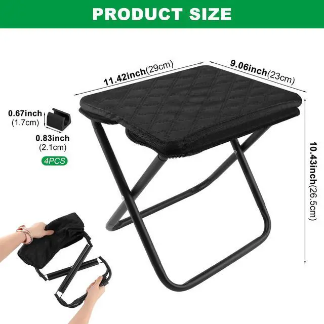 Alt view image 2 of 7 - Portable Collapsible Stool, 11" Collapsible Purse Chair, Carbon Steel Backpack Stool, Ultralight Portable Seat for Outdoor, Hiking, Fishing(Black)