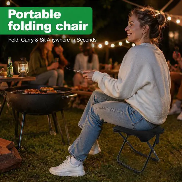 Alt view image 3 of 7 - Portable Collapsible Stool, 11" Collapsible Purse Chair, Carbon Steel Backpack Stool, Ultralight Portable Seat for Outdoor, Hiking, Fishing(Black)