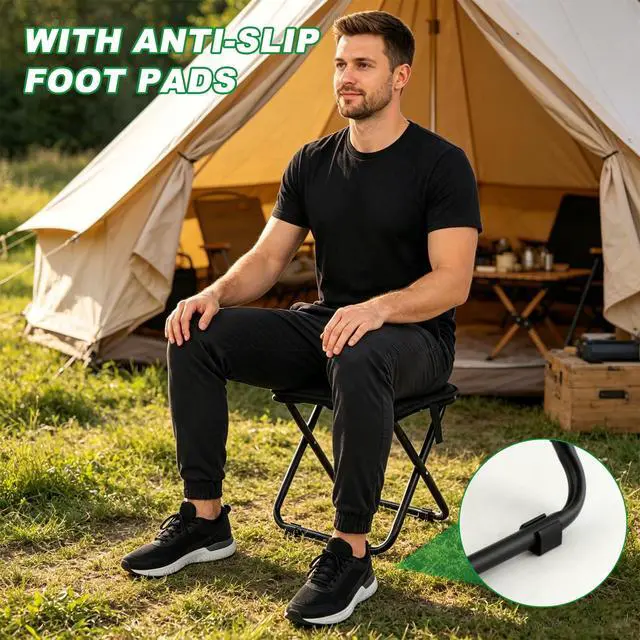 Alt view image 4 of 7 - Portable Collapsible Stool, 11" Collapsible Purse Chair, Carbon Steel Backpack Stool, Ultralight Portable Seat for Outdoor, Hiking, Fishing(Black)