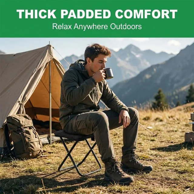Alt view image 5 of 7 - Portable Collapsible Stool, 11" Collapsible Purse Chair, Carbon Steel Backpack Stool, Ultralight Portable Seat for Outdoor, Hiking, Fishing(Black)