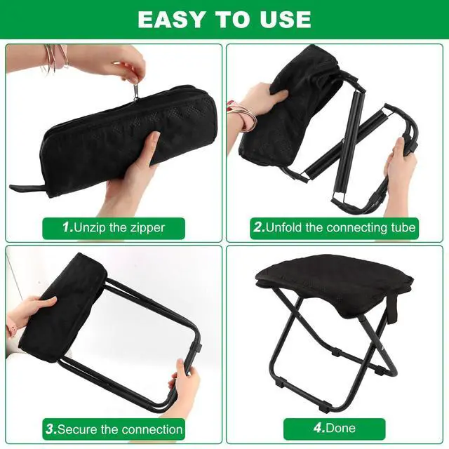 Alt view image 6 of 7 - Portable Collapsible Stool, 11" Collapsible Purse Chair, Carbon Steel Backpack Stool, Ultralight Portable Seat for Outdoor, Hiking, Fishing(Black)