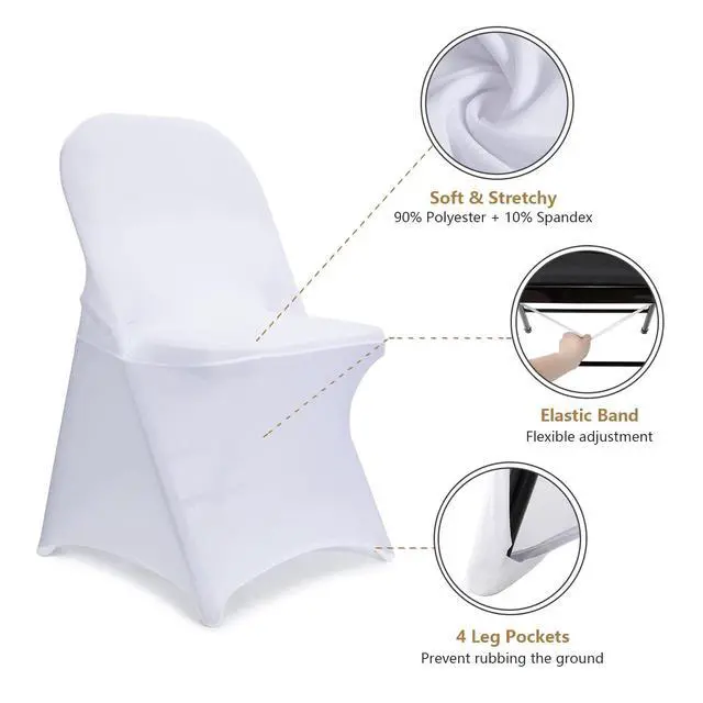 Alt view image 2 of 7 - White Folding Chair Covers, Spandex Folding Chair Covers 10 PCS, Banquet Chair Slipcovers for Party, Wedding, Holidays, Celebration