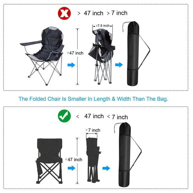 Alt view image 6 of 7 - 46 Inch Camp Chair Replacement Bag, 2 Pack 210D Oxford Folding Chair With Shoulder Strap Storage for Outdoor Camping Travel, Black