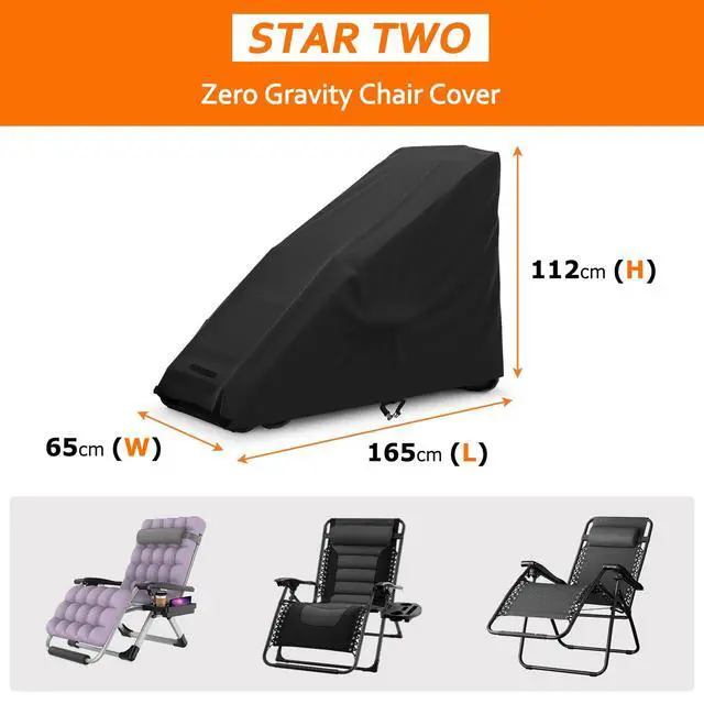 Alt view image 2 of 7 - Zero Gravity Chair Cover Outdoor Waterproof Folding Lounge Armchair Cover for Zero Gravity Chair with Storage Bag, Black