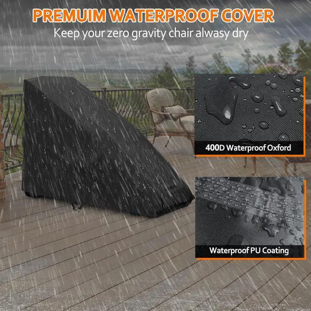 Alt view image 7 of 7 - Zero Gravity Chair Cover Outdoor Waterproof Folding Lounge Armchair Cover for Zero Gravity Chair with Storage Bag, Black