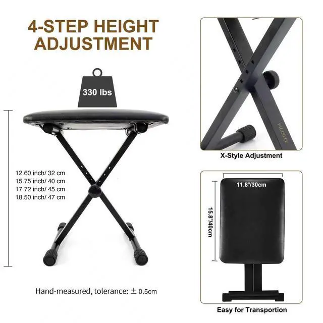 Alt view image 4 of 7 - Keyboard Bench X-Style Height Adjustable Padded Cushion Foldable Stool Portable Seat Keyboard Chair for Keyboards Piano Guitar (Black)