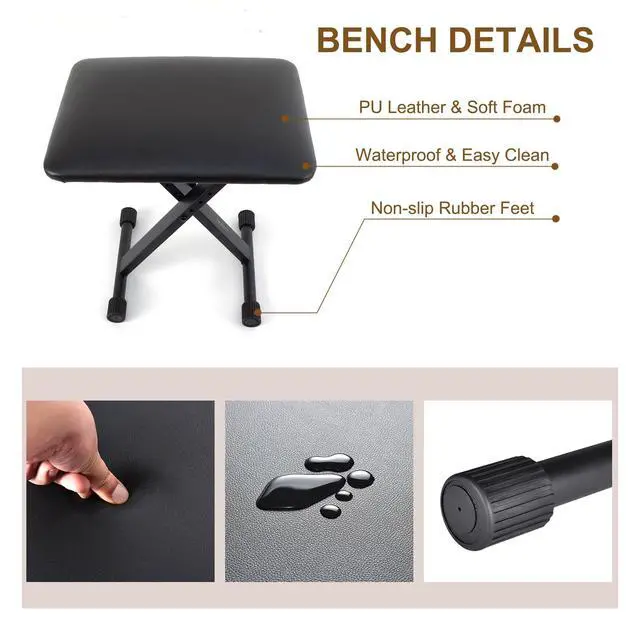 Alt view image 5 of 7 - Keyboard Bench X-Style Height Adjustable Padded Cushion Foldable Stool Portable Seat Keyboard Chair for Keyboards Piano Guitar (Black)
