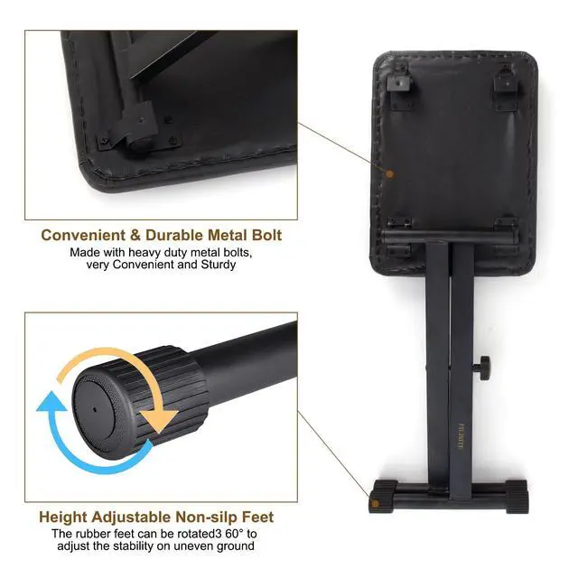 Alt view image 6 of 7 - Keyboard Bench X-Style Height Adjustable Padded Cushion Foldable Stool Portable Seat Keyboard Chair for Keyboards Piano Guitar (Black)